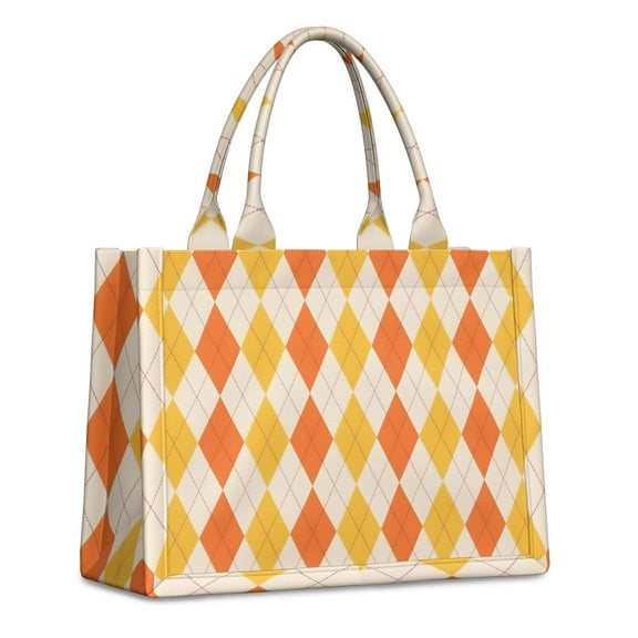 Large Capacity Tote Bag,Orange Yellow Checkerboard Checkered Pattern Handbag Fashion Luxury Tote Bag,15.7"x13"x 5.1" Inches,Laptop Compatible