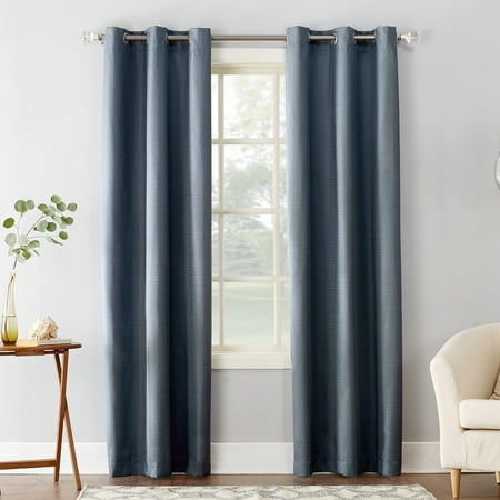 Blue And White Panel Curtains Sun Zero Cooper Textured Thermal-Lined Room Darkening Energy-Efficient Grommet Curtain Panel ()
