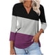 thumbnail image 1 of Camiseta de Solapa de Cuello en V de la Manga Superior de 3/4 de las Mujeres, Uso Diario Cómodo Casual, 1 of 9