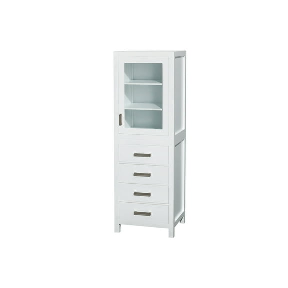 Linen Tower - 24" White Storage Cabinet w/ 4 Drawers & Shelves - Solid Wood, Water-Resistant