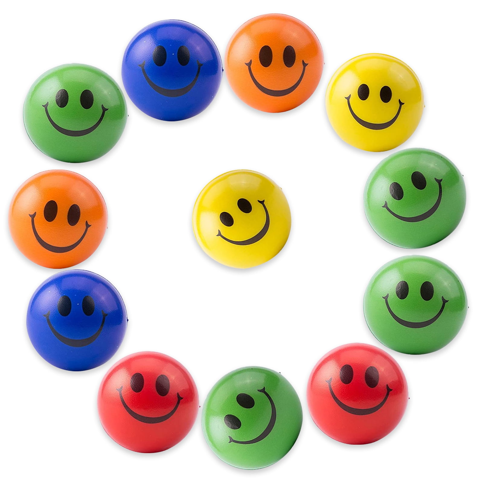 25 SMILE SMILEY FACE STRESS RELIEF BALLS 2" FOAM HAND THERAPY SQUEEZE TOY BALL 