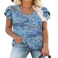 thumbnail image 1 of CHOK T-Shirts pour Femmes Manches Courtes Col en V Blouse Unie (Marron G), 1 of 4