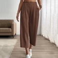 thumbnail image 5 of Miluxas Womens Comfortable Lightweight Wide Leg Trousers Pull on Elastic Waist Cropped Pants with Pockets for Business Casual Brown, 5 of 8