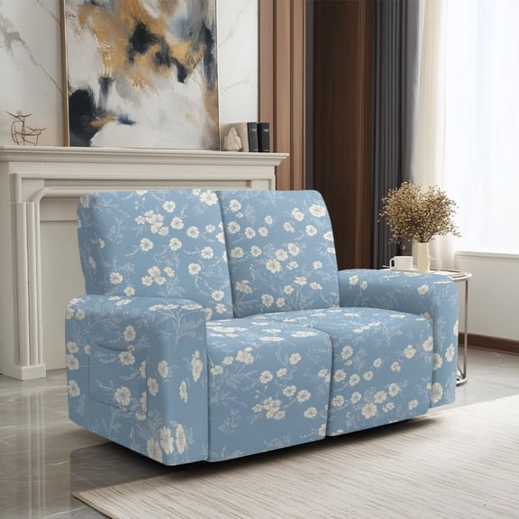SCRAWLGOD Floral Print Reclining Slipcover Anti Scratch Stretch Recliner Cover with Pocket Non Slip Washable Recliner Loveseat Cover