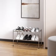 Seville Classics 2-Tier Stackable 9-Pair Metal Mesh Shoe Storage Rack Organizer, Silver Mesh