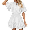 thumbnail image 1 of EQWLJWE Robes d'Été pour Femmes 2023 Mode Féminine Couleur Unie Confortable Manches Courtes Décontractées Robe en Dentelle Découpée, 1 of 9