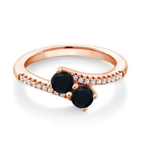 Gem Stone King 18K Rose Gold Plated Silver Black Onyx Bypass Ring for Women (0.68 Cttw, Gemstone December Birthstone, Round 4MM, Size 9)