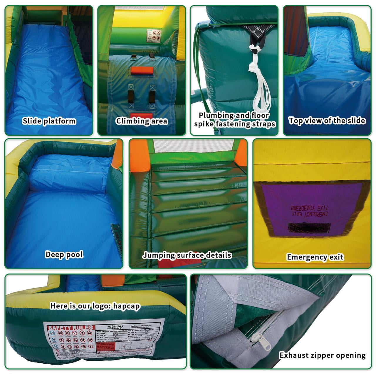 Hapcap PVC Inflatable Water slide Bounce House w/Pool, 15' x 13' x 9.4',Semi Commercial,Includes Blower