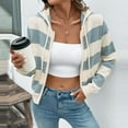thumbnail image 6 of yardsong Womens Long Sleeve Zip Up Cardigan Sweaters Stripe Color Block Hooded Coats Drawstring Loose Fit Ribbed Knit Tops Fall Jackets Beige,M, 6 of 9