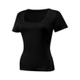 thumbnail image 2 of Women Casual Long Sleeve Slim Scoop Neck Fit T Shirts Basic Tee Tops Crew, 2 of 5