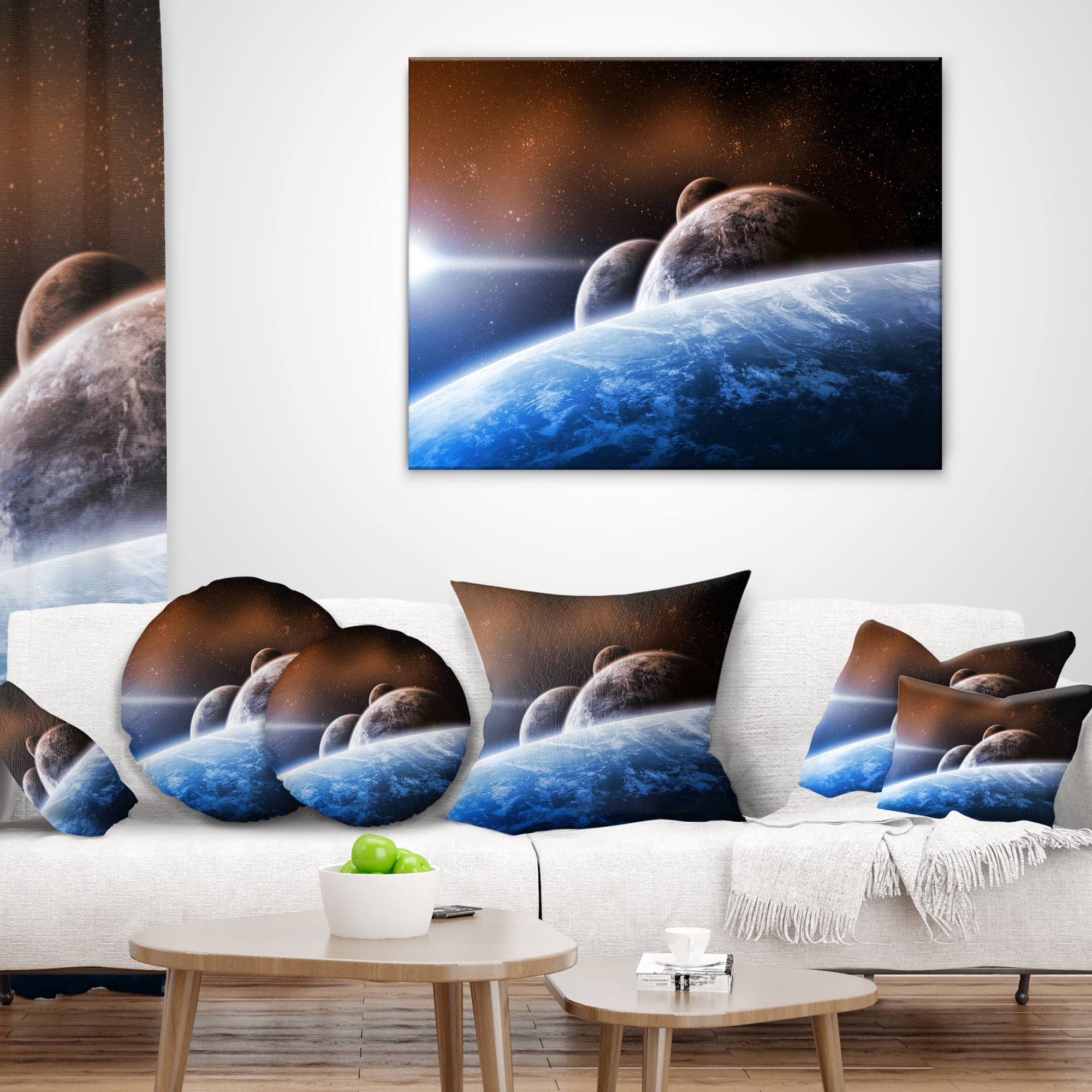 Designart Space Planet Landscape - Abstract Throw Pillow - 16x16