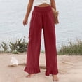 thumbnail image 6 of Nestiefly Womens Wide Leg Pants Drawstring Elastic High Waisted Ruffle Hem Palazzo Casual Pants with Pockets 2026 Wine 2XL, 6 of 7