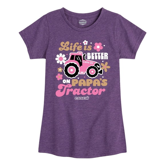 Case IH - Life Is Better Papas Tractor - Toddler Girls Short Sleeve Graphic T-Shirt