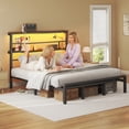 thumbnail image 3 of Patbrela King Size Bed Frame with 49.2 inch LED High Headboard and 2-Tier Storage, Metal Platform Bed, Black, 3 of 9