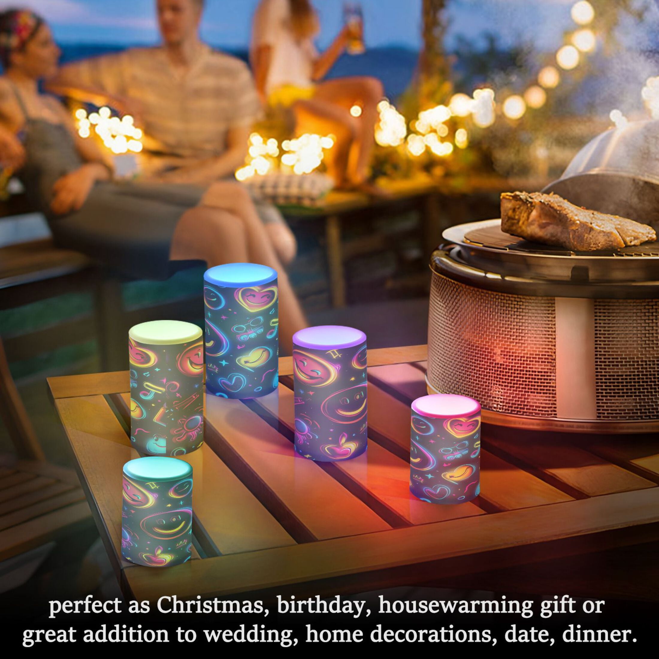 2 PCS Flameless Candles with Remote Timer LED Battery Operated Flickering Candle Light for Wedding Table Home Decoration Gifts Cute Smiling Faces