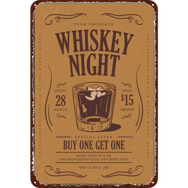 Lata Noche Whisky Metal Vintage Pintura Hierro Rectangular Del 20x30cm