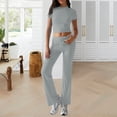 thumbnail image 2 of MSJUHEG 2 Piece Outfits 2025 Travel Outfits for Women Workout Sets for Women Summer Pants Sets Women 2 Piece Outfits Summer Outfits for Women Crop Tops Wide Leg Pant Sets Gray S, 2 of 9