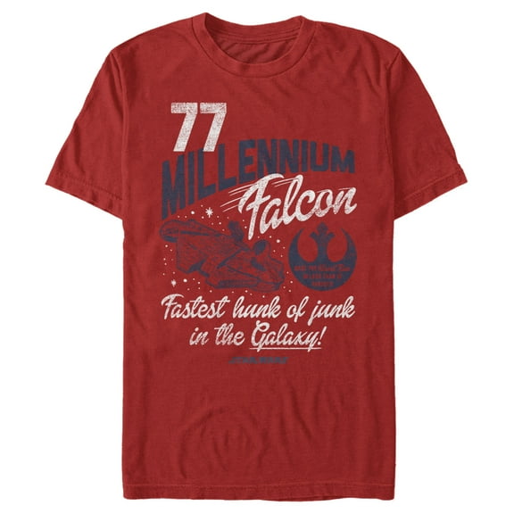 Men's Star Wars Millennium Falcon Fastest Junk 77  Graphic Tee Red Medium