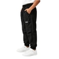 thumbnail image 4 of Nilvkv Boys Cargo Pants, Boys Solid Color Cuffed Joggers with Relaxed Fit Elastic Waist and Utility Pockets for Casual Wear Black 5-6 Years, 4 of 9