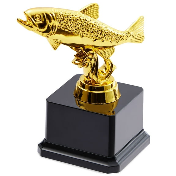 Juvale Fishing Trophy Award - Awards-Ready Base with Engraving Space - Fishing Tournament Prizes & Kids Gifts - Funny Trophy for Adults & Teens - 3 x 5 in, Gold-Plated Plastic, Black Base