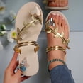 thumbnail image 2 of HomeDM Women's Flat Slide Sandals Strappy Toe Ring Casual Summer Slip On Flip Flops, Gold Size 5.5, 2 of 4