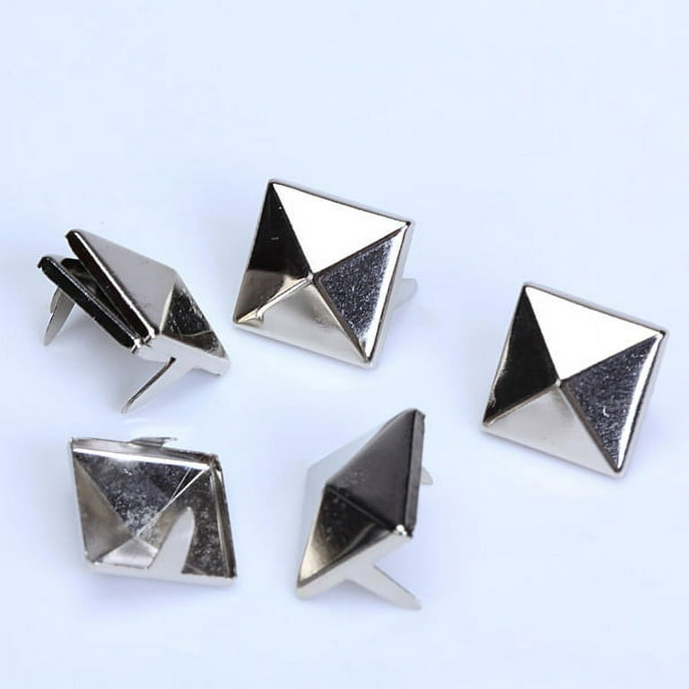 qoupln 600 Pieces 10mm Silver Metal Pyramid Studs Four-Jaw Square Rivets  Studs Punk Spikes Spots Studs Nailheads Spots Studs with Straight Tipped  Scratch Awl for Clothing Bag Leather (Silver)
