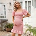 thumbnail image 2 of Womens Maternity Dress Short Sleeve Dress Square Neck/off Shoulder Summer Midi Dress, 2 of 4