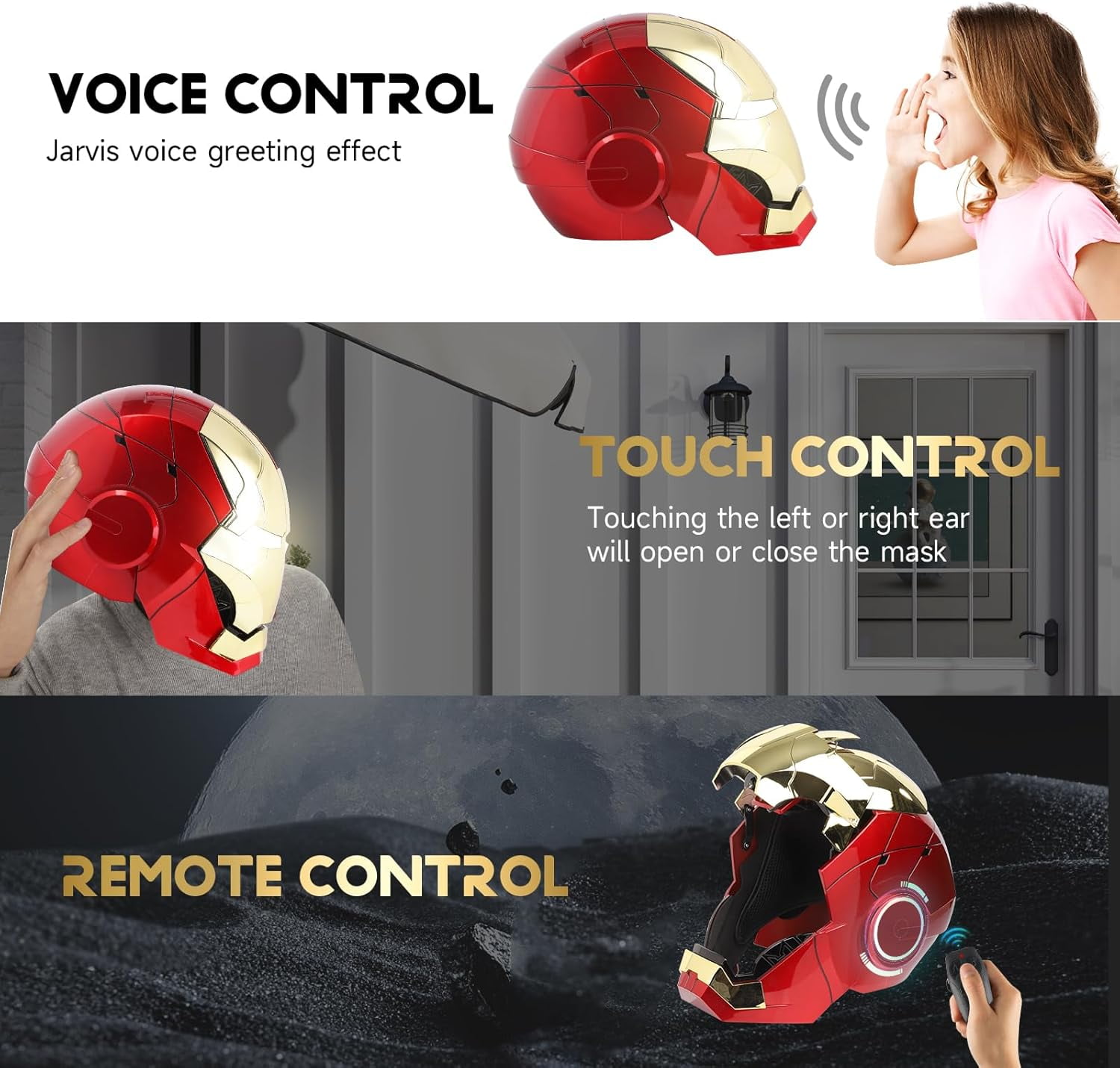 Iron Hero MK 5 1:1 Wearable Helmet - Voice, Touch, and Remote Control with LED Eyes, Realistic Sound Effects, Perfect for Cosplay, Display, and Collectible Figures for Man and Teen,Gold