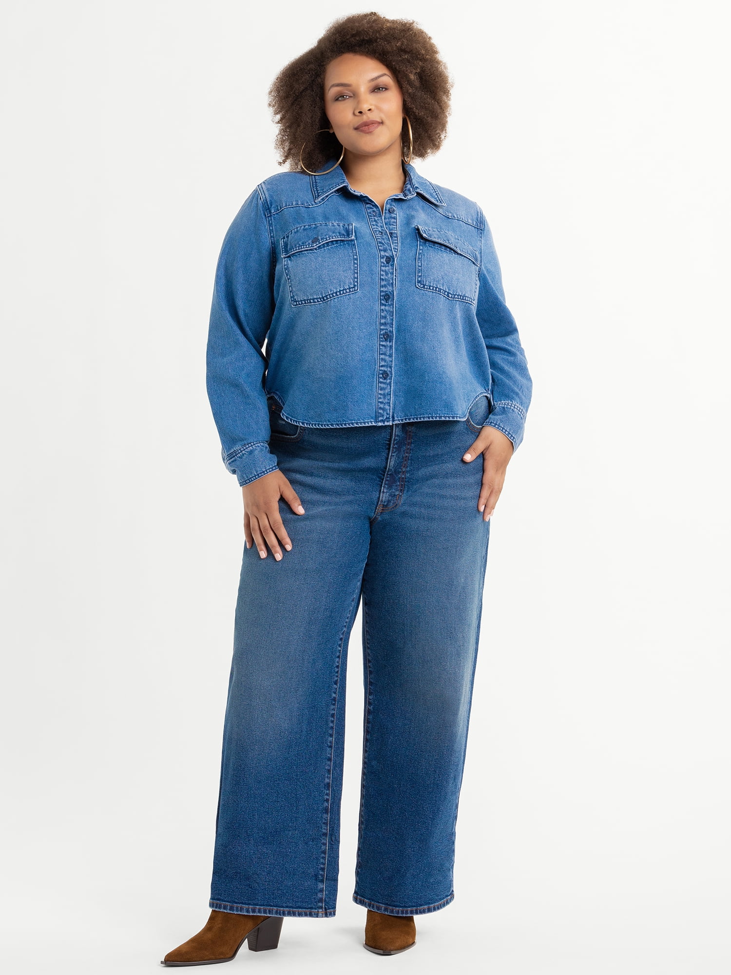 Jessica Simpson Women's Plus Size Denim Crop Shirt, Sizes 0X-4X