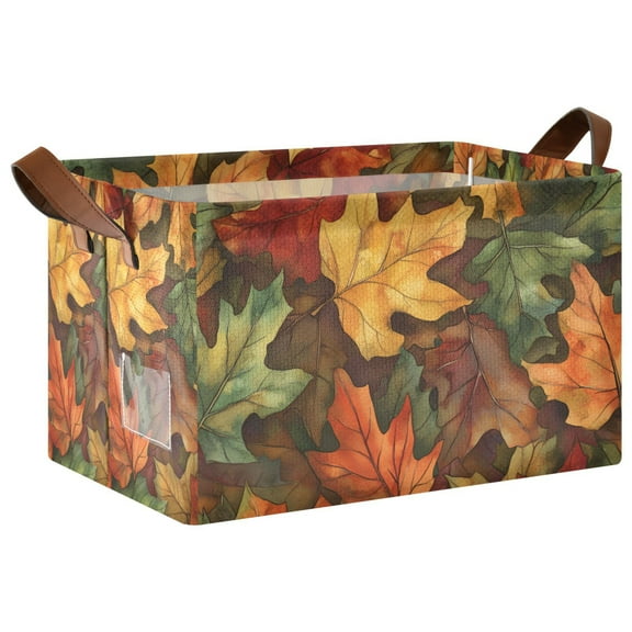 Yayeee Foldable Storage Basket for Shelves with Handles Waterproof Cloth Bins, Colorful Autumn Leaves