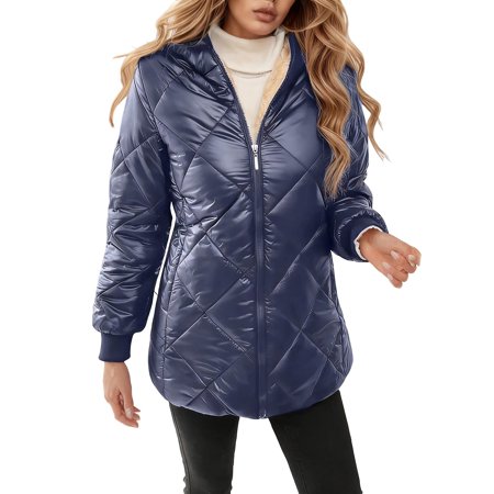 ZHOUCHANKIDS Women s Winter Hooded Quilted Long Sleeve Coat Outerwear For Cold Weather Warmth And Comfortable Daily Wear Navy L
