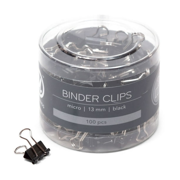 U Brands Binder Clips, Micro 1/2" Capacity, Black and Silver Steel, 100