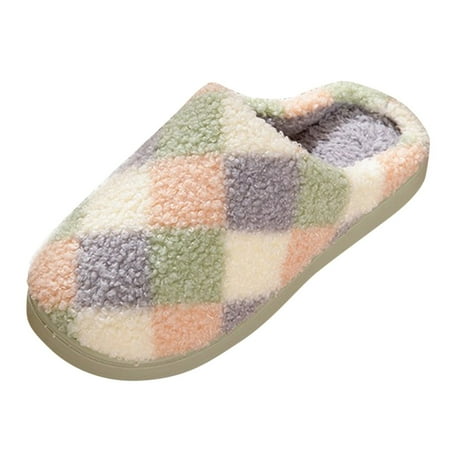 

Youmylove Couples Women Slippers Slip-On Furry Plush Flat Home Winter Open Toe Keep Warm Slippers Shoes Comfort Cozy Leisure Daily Walking