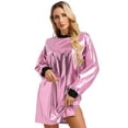 thumbnail image 3 of Haitryli Women Long Sleeve T-Shirt Loose Dress Flare Shiny Metallic Club Party Holographic Disco Pink S, 3 of 9