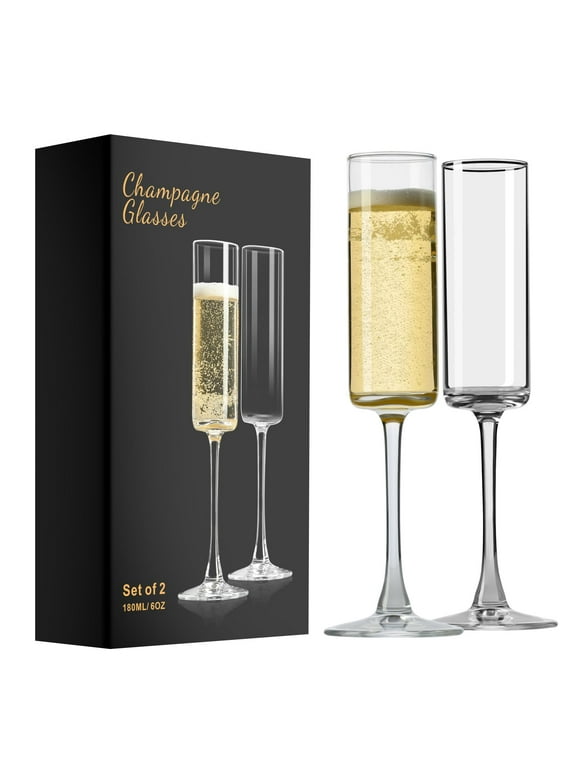 PARACITY Champagne Flutes, Elegant 6oz Glass Champagne Flutes, Gift for Birthday, Wedding, Christmas Glasses for Women, Men(Set of 2)