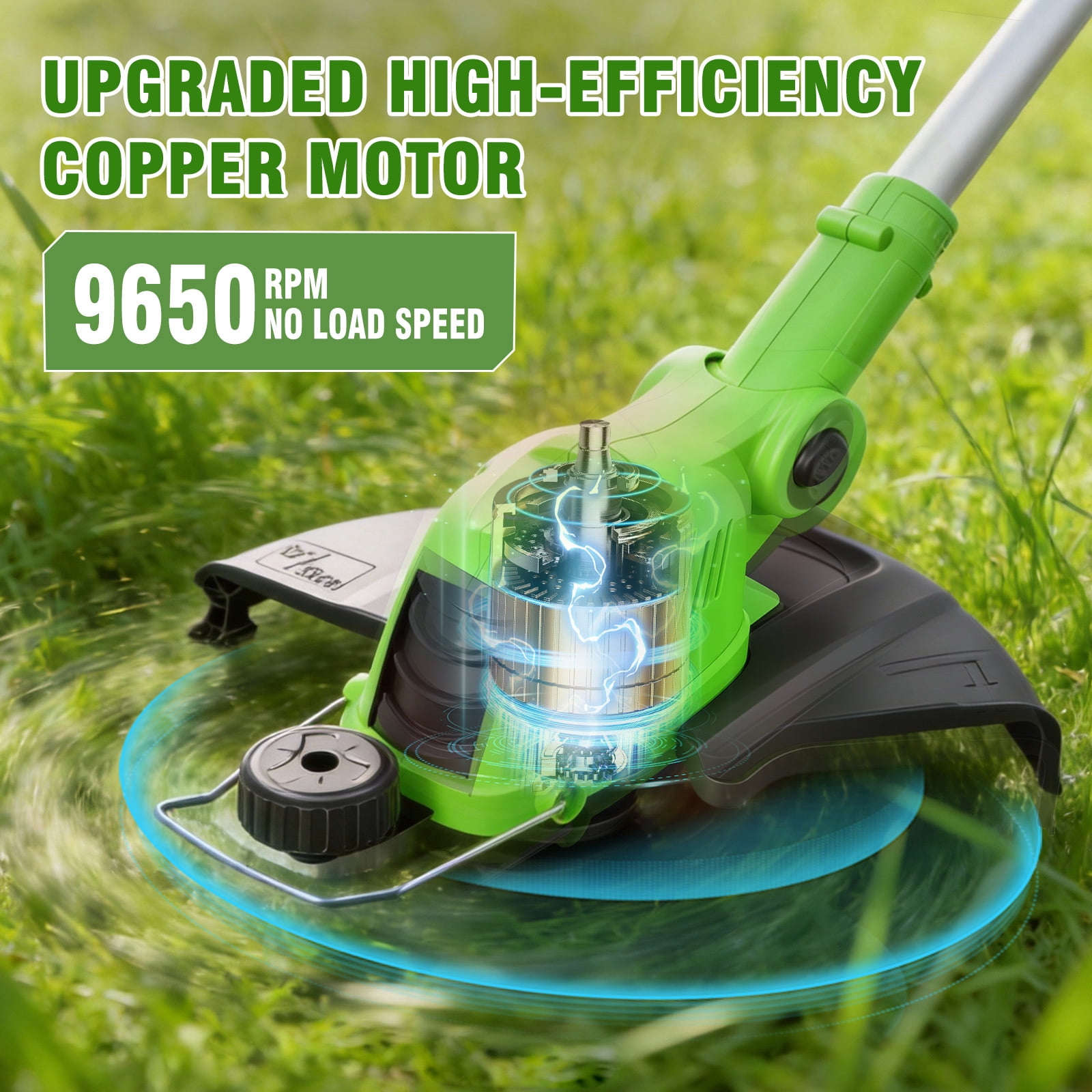 CATGOOD String Trimmer Cordless, 2AH Lawn Tool with 12" Cutting Width, Weed Wacker with Auto Spool Feed, 2 Batteries and Fast Charger, Green
