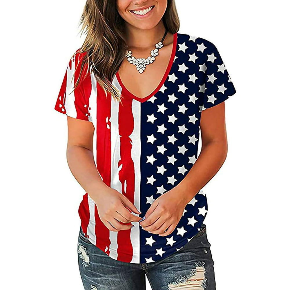 AMaVo - Avamo Women American Flag Loose Fit T-Shirts Tops Short Sleeve ...