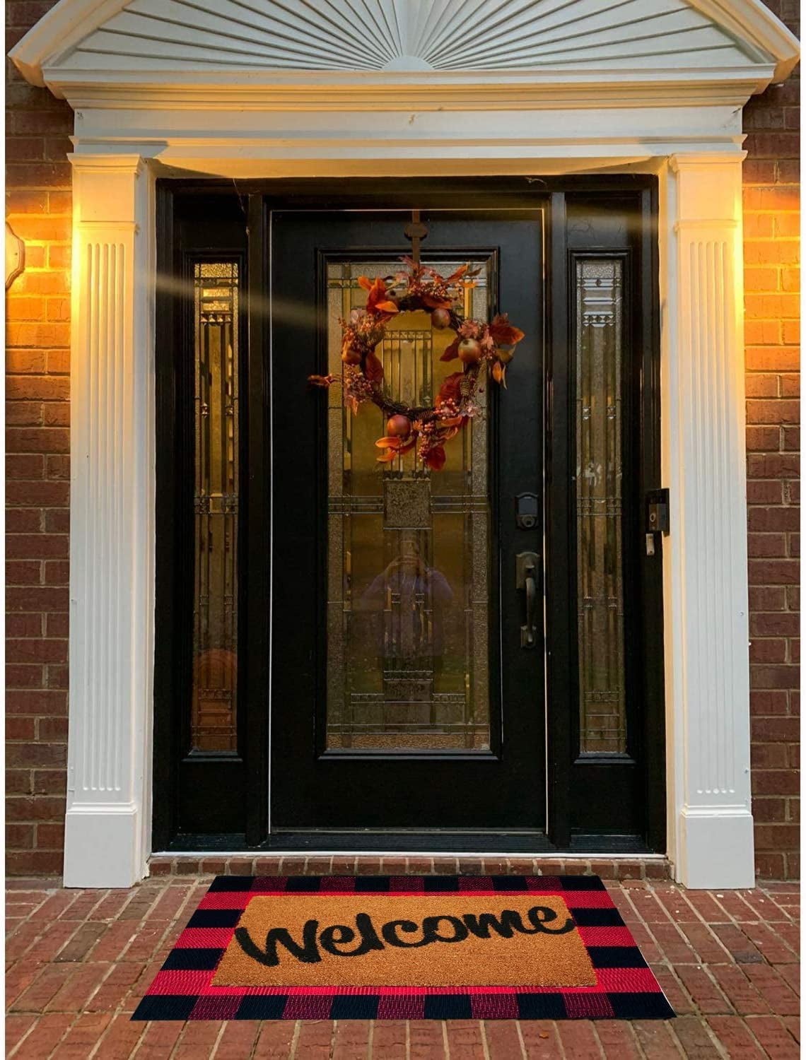 Sanmadrola Doormat 24''x36'' Cotton Buffalo Plaid Rug Black and Red Check Rugs Hand-Woven Indoor or Outdoor Rugs for Layered Door Mats Washable Carpet for Front Porch Kitchen Farmhouse Entryway