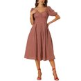 thumbnail image 2 of INSPIRE CHIC Vintage Gingham Dress for Women's Spaghetti Straps Off Shoulder Swing Plaid Dress, 2 of 5