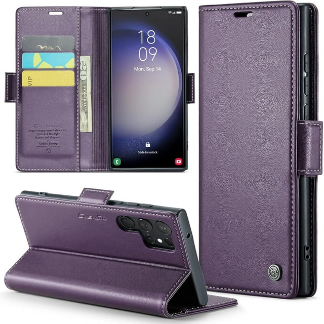 Funda tipo cartera para Samsung Galaxy S23 Ultra con tarjetero, función atril, bloqueo RFID, cierre magnético, protección de piel a prueba de golpes, funda tipo cartera con tapa para Galaxy S23 Ultra