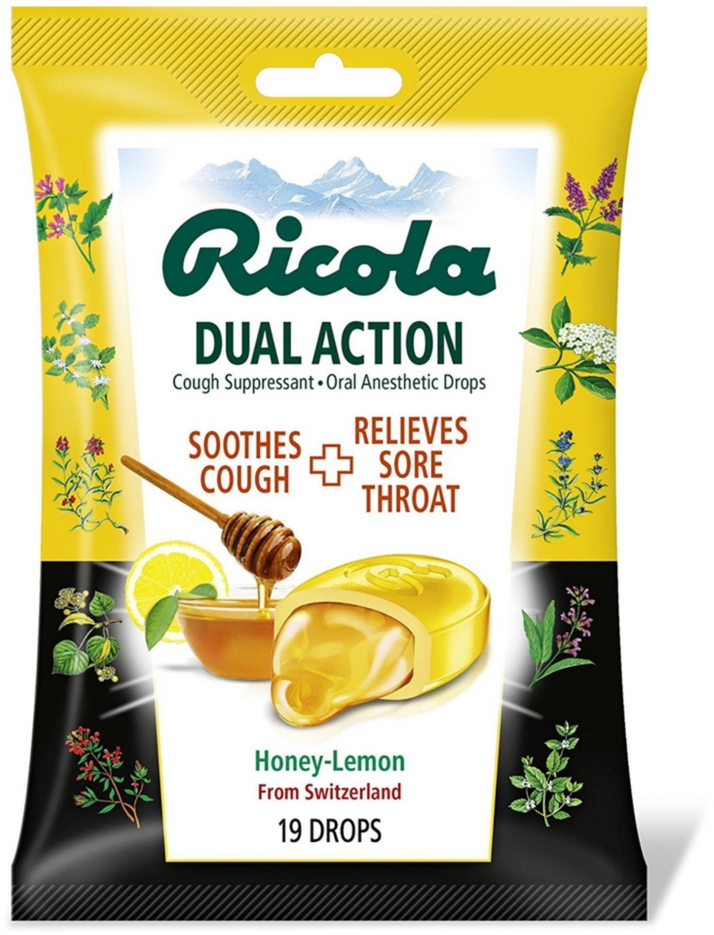 Ricola Dual Action Cough & Throat Drops, Honey Lemon 19 ea (Pack of 4
