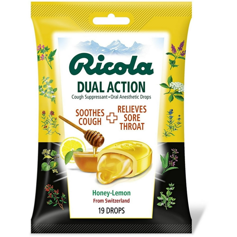 Ricola Dual Action Cough & Throat Drops, Honey Lemon 19 ea (Pack of 3 ...