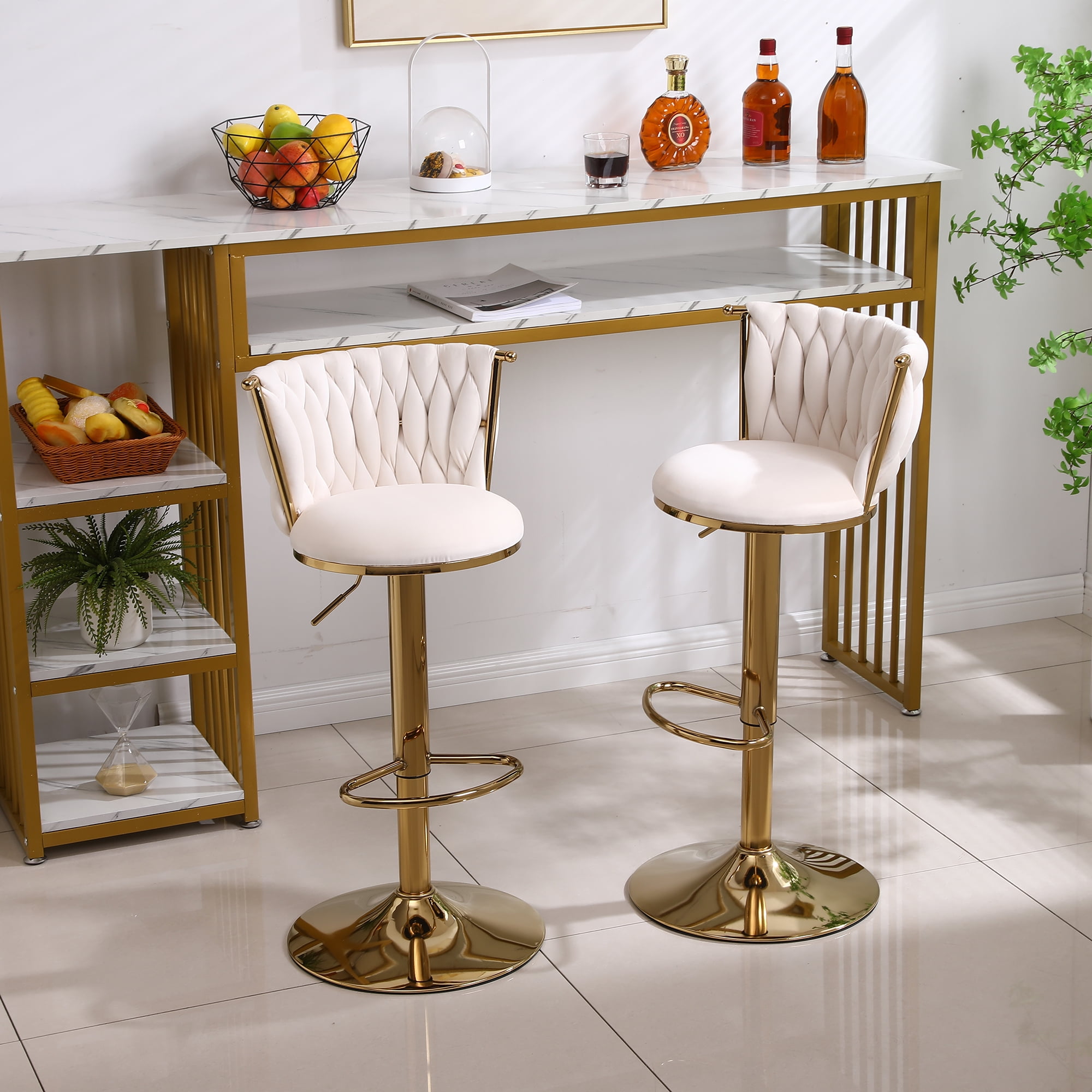 Kepooman Swivel Bar Stools Set of 2, Barstools with Back and Footrest, Counter Height Dining Chairs for Kitchen Pub, Beige Kepooman Swivel Bar Stools Set of 2, Barstools with Back and Footrest, Counter Height Dining Chairs for Kitchen Pub, Beige