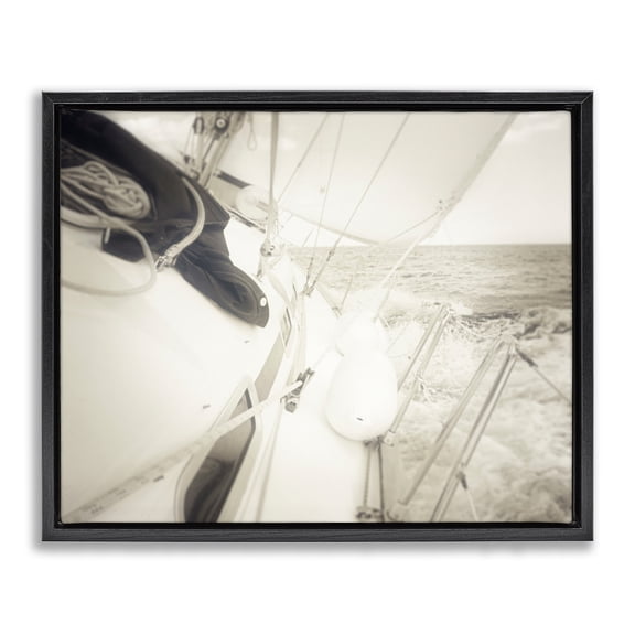 Stupell Industries Coastal Clear Day Sailing Black Floating Frame Canvas Art, 21 x 17, by Graffitee Studios