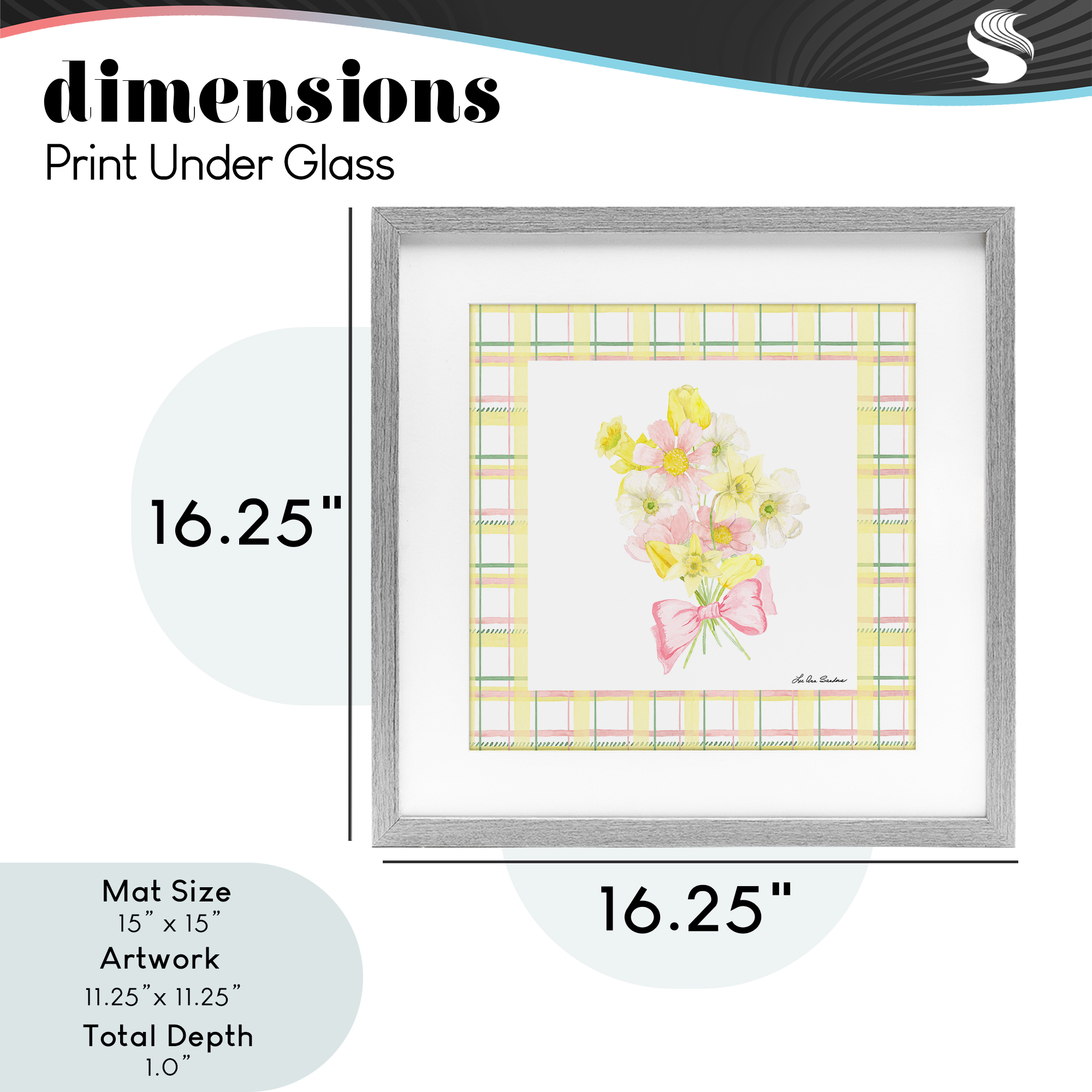 Spring Daffodils on Plaid Gray Framed Print Under Glass, design by Lee Ann Sanders