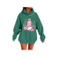 thumbnail image 2 of Zynoxe Hooded Sweatshirt Women with Kangaroo Pocket Drawstring Pullover Hoodie Realxed Long Sleeve Print Sweatshirts Fashionable Christmas Sweatshirts for Women #D Green L, 2 of 6