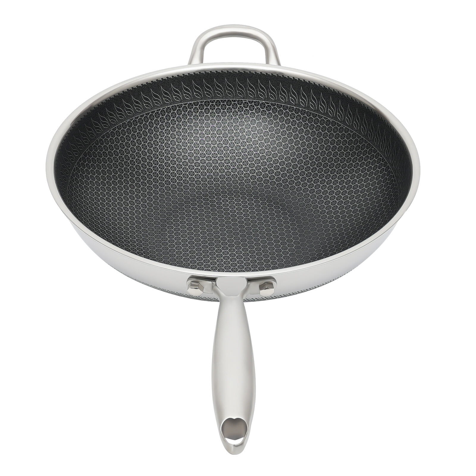 Stainless Steel Non Stick Double Sided Honeycomb Cooking Frying Pan Wok & Lid US