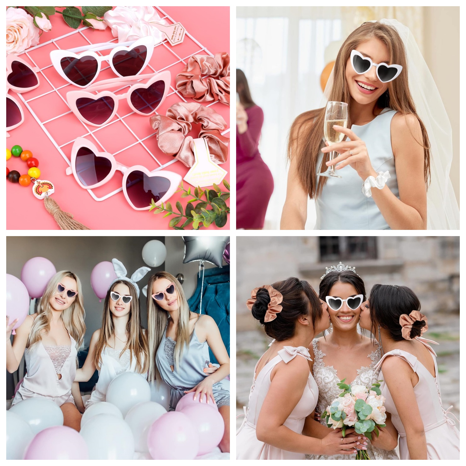 Brideaid Scrunchies Proposal Hair claws clips Set of 12 Bridal Shower heart sunglasses Gifts for Wedding Bachelorette Party Favors (36pcs White&Black)