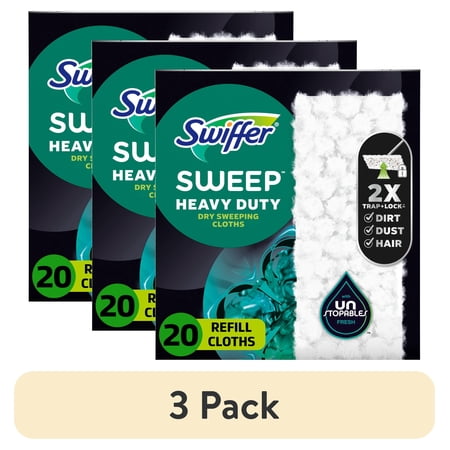 (3 pack) Swiffer Hair Magnet Heavy Duty Refills, Floor Cleaner, Unstopables, Fresh Scent, 20 Count