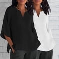 thumbnail image 2 of GigrtiJin 2pc Women's Plus Size Casual Shirt Fashion 3/4 Sleeve V-Neck Pullover Side-Slit Solid Color Cotton Linen Tops, 2 of 6